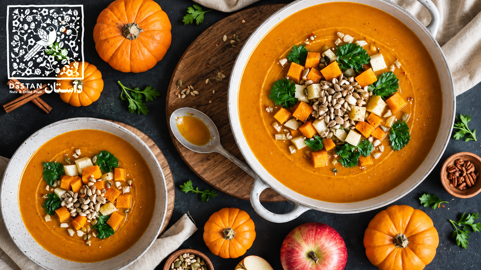 سوپ کدو حلوایی با بادام و مغزهای برشته 🍲🎃